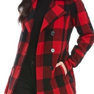 Rampage Buffalo Plaid Women’s Pea Coat